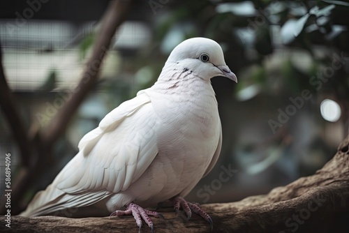 White dove perched on branch. Generative AI