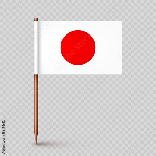 Free Download Realistic Japanese toothpick flag. Souvenir from Japan. Wooden toothpick with paper flag. Location mark, map pointer. Blank mockup for advertising and promotions. Vector illustration - GFXLoad