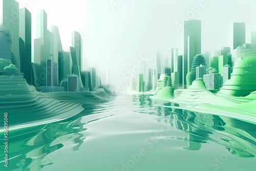Sustainable living in the modern green city of the future, background illustrated, Generative AI