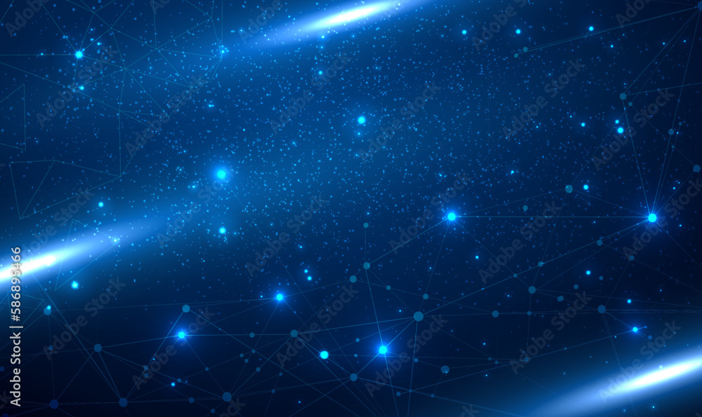 Futuristic technology of molecules with polygonal shapes on infinity space background. Polygonal background with dots and lines. Network connection.Digital Communication.Science and technology. Vector Futuristic technology of molecules with polygonal shapes on infinity space background. Polygonal background with dots and lines. Network connection.Digital Communication.Science and technology. Vector