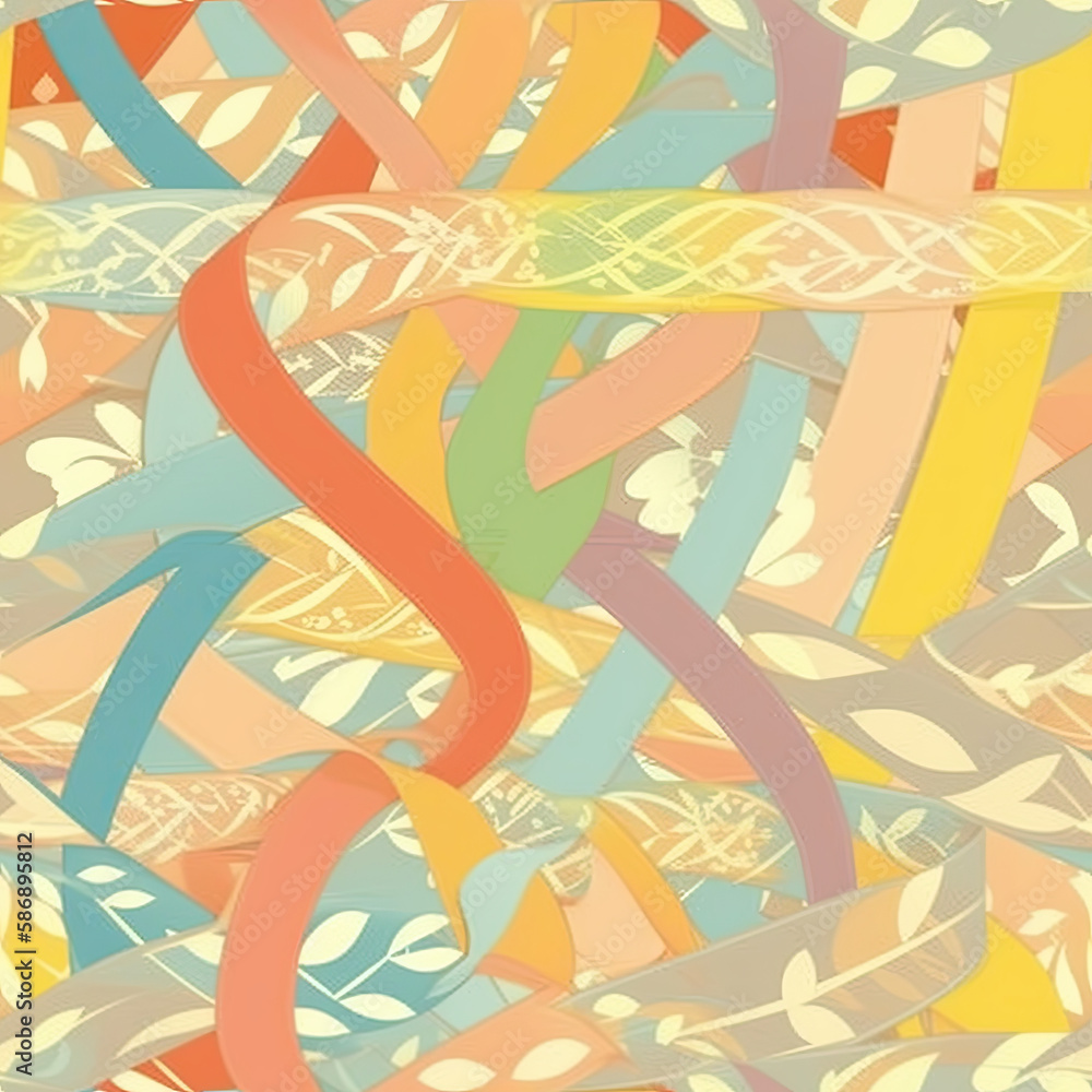 Easter colorful ribbons seamless pattern. AI generated.