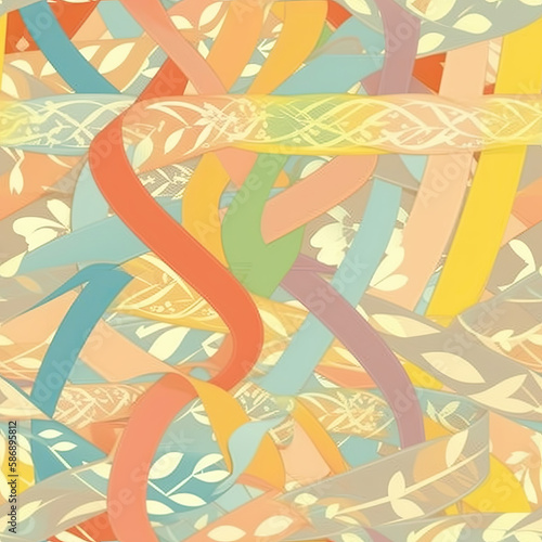 Easter colorful ribbons seamless pattern. AI generated.