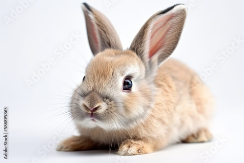 studio close up of an easter rabbit against a white background. Generative AI
