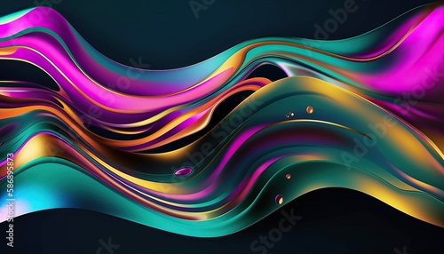 Abstract colorful fluid holographic chromatic 3D render iridescent modern retro futuristic dynamic drops and wave in motion. Ideal for backgrounds wallpapers banners posters and covers