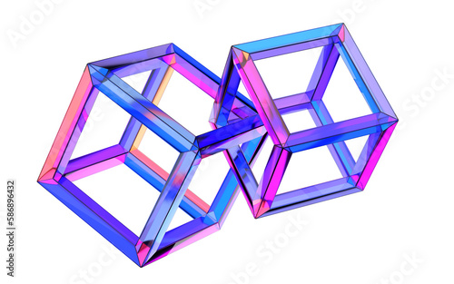 Connected colorful cubes, 3d render