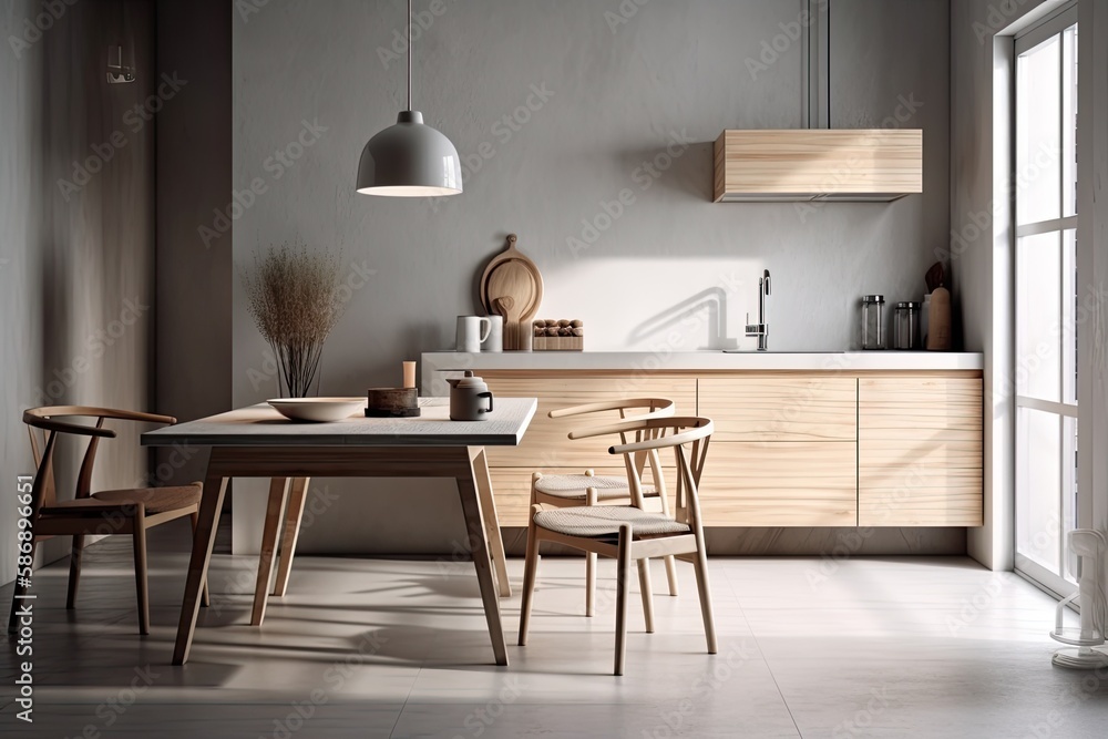 cozy and functional kitchen with dining area and sink. Generative AI cozy and functional kitchen with dining area and sink. Generative AI