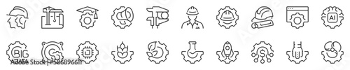 Line icons about engineering. Thin line icon set. Symbol collection in transparent background. Editable vector stroke. 512x512 Pixel Perfect.