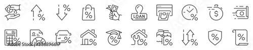 Line icons about loan and credit rating. Thin line icon set. Symbol collection in transparent background. Editable vector stroke. 512x512 Pixel Perfect.