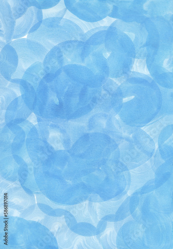 blue background with bubble and circle effects, ink illustration
