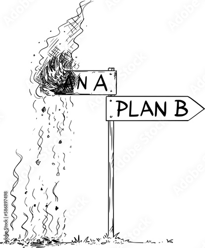Crossroad With Road Sign, Plan A Failed, Vector Cartoon Illustration