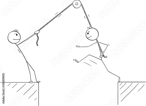 Helping for Success in Business, Vector Cartoon Stick Figure Illustration