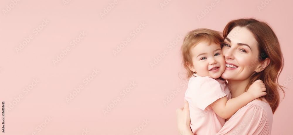 Mother and kid on pink background , Generative Ai Mother and kid on pink background , Generative Ai