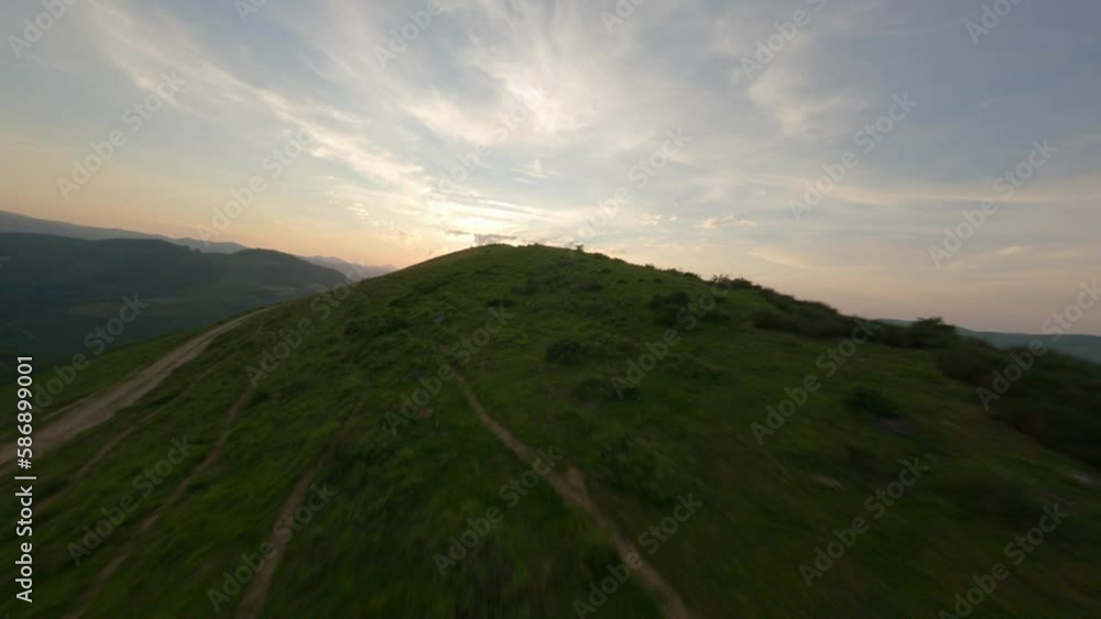 Viewpoint at sunset on Pyrenees Atlantiques in France. Aerial fpv and sky for copy space Viewpoint at sunset on Pyrenees Atlantiques in France. Aerial fpv and sky for copy space