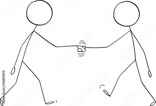 Unknown Business Partners Handshake and Cooperation, Vector Cartoon Stick Figure Illustration