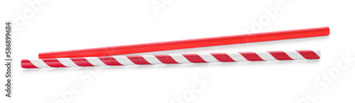 Different paper cocktail straws on white background