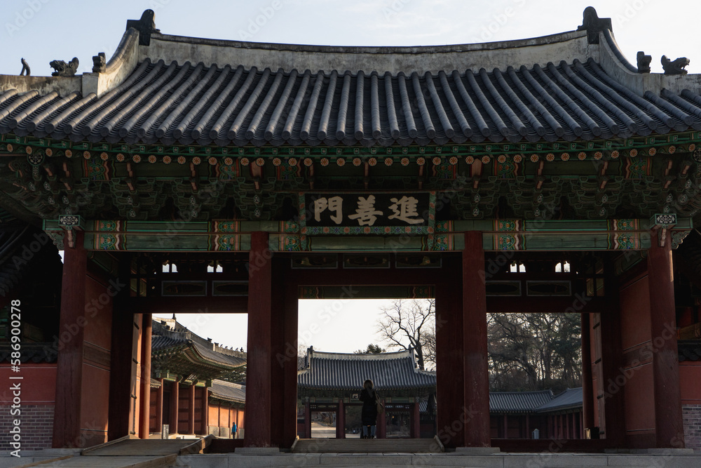 Changdeokgung Palace built by the kings of the Joseon dynasty in Seoul during winter morning at Jongno , Seoul South Korea : 3 February 2023