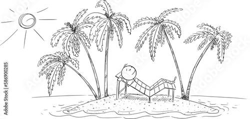 Enjoying on Tropical island , Vector Cartoon Stick Figure Illustration