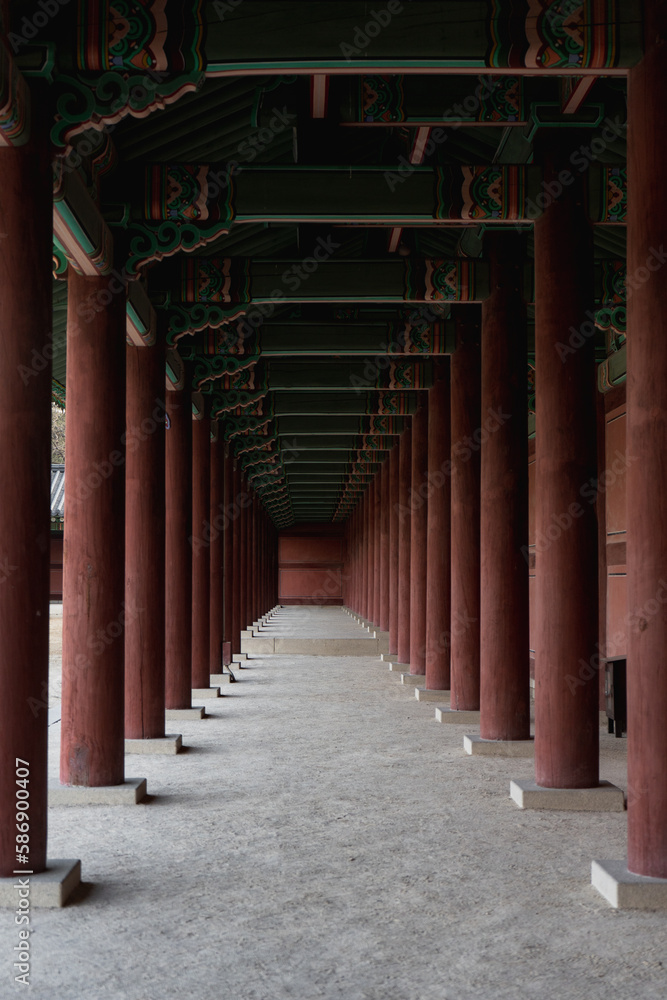 Naklejka premium Changdeokgung Palace built by the kings of the Joseon dynasty in Seoul during winter morning at Jongno , Seoul South Korea : 3 February 2023