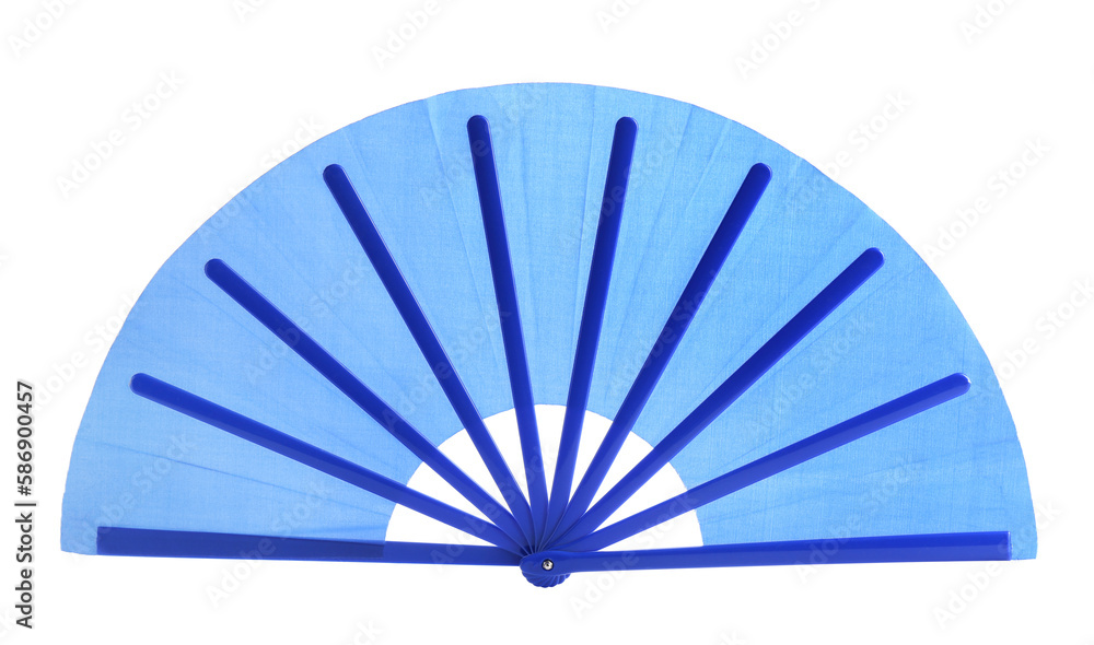 Bright light blue hand fan isolated on white
