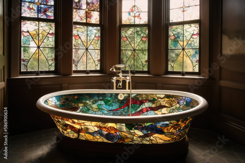 A stained glass bathtub created with generative AI technology. photo