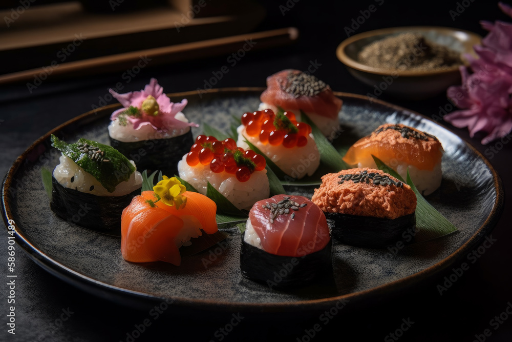 The finest of Temari sushi, Japanese. Ai generated. 
