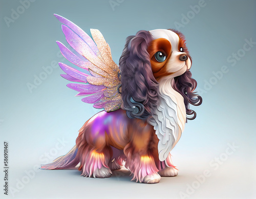 Cavalier king charles spaniel dog, dog animal with wings generative ai © feydesign