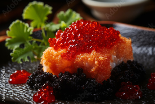 Close-up the finest of Tobiko, Japanese. Ai generated.