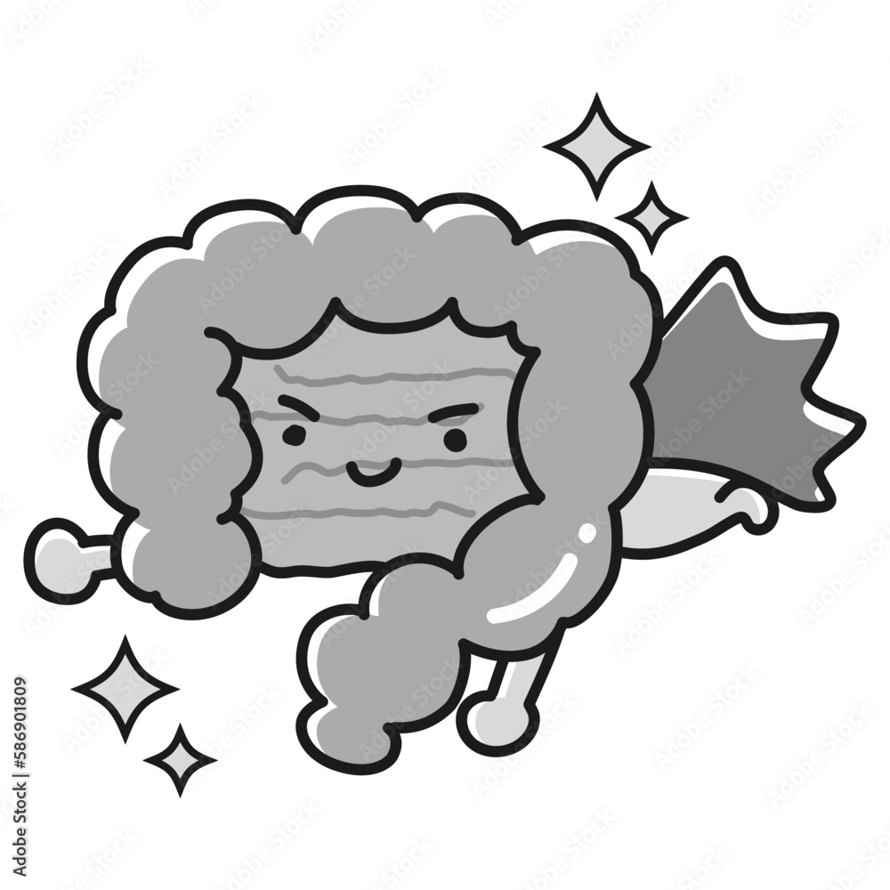 きれいで健康な腸のイラスト(大腸・小腸)ヒーローキャラクター(白黒) きれいで健康な腸のイラスト(大腸・小腸)ヒーローキャラクター(白黒)