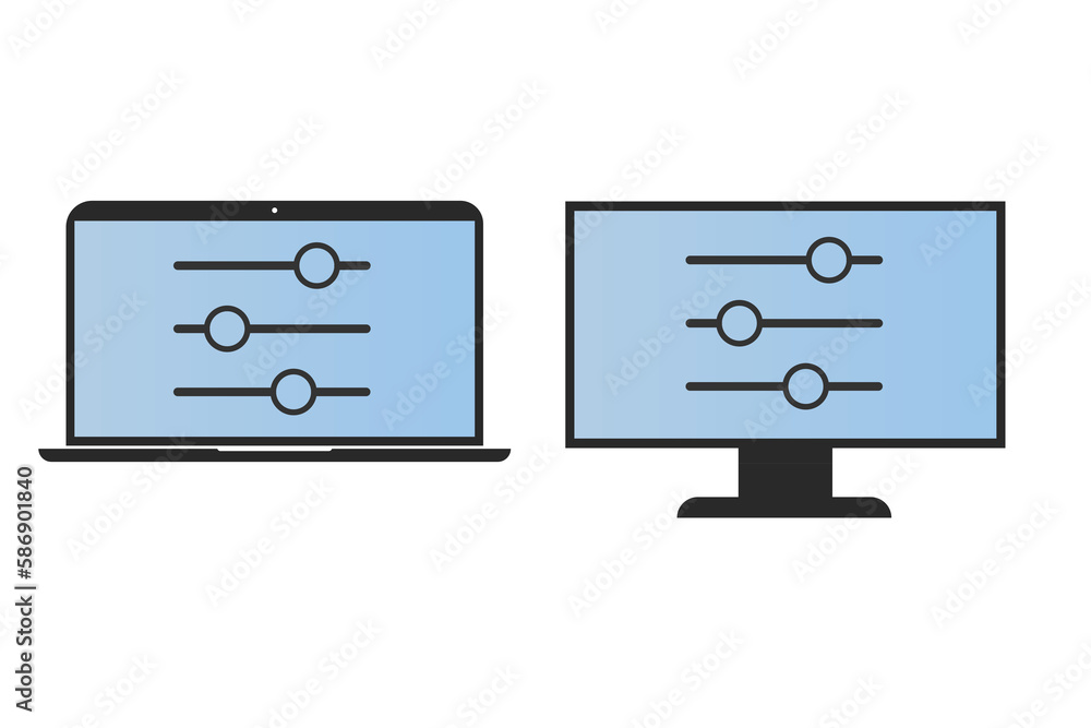 Digital setting monitor and laptop icon. Software set vector ilustration. Digital setting monitor and laptop icon. Software set vector ilustration.
