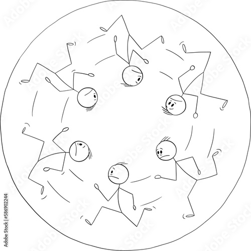 Persons in Fear Running Forever in Circle , Vector Cartoon Stick Figure Illustration