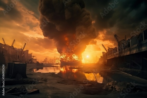 The End of the World. Apocalyptic epic scene with explosion. Generate Ai