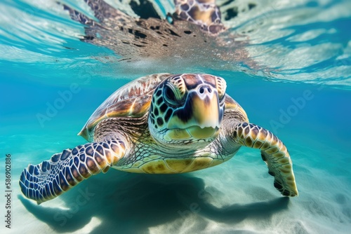 The Graceful Journey of a Solitary Sea Turtle, Generative AI © Virginie Verglas