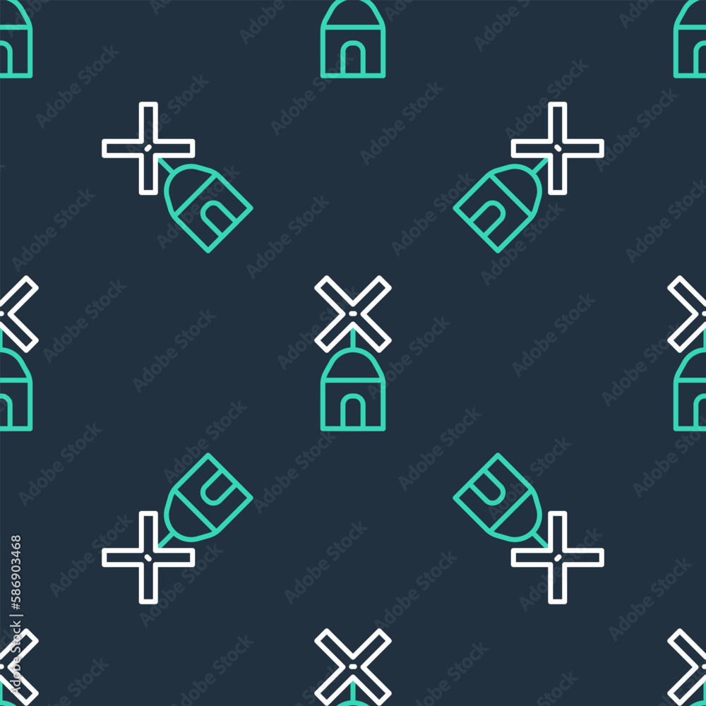 Line Windmill icon isolated seamless pattern on black background. Vector Line Windmill icon isolated seamless pattern on black background. Vector