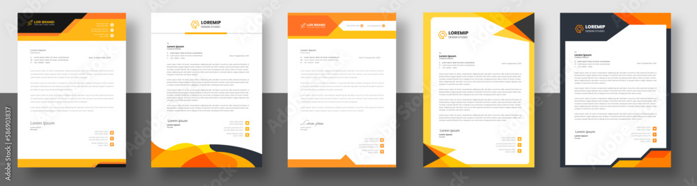 official minimal creative abstract professional newsletter corporate modern business proposal letterhead design template set with yellow color. letter head design set with orange color.  - obrazy, fototapety, plakaty 
