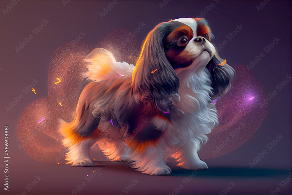 Naklejka premium Cavalier king charles spaniel dog, animal dog with wings generative ai