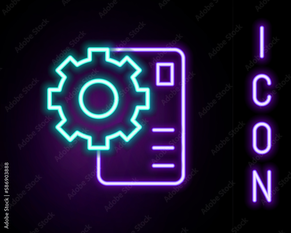 Glowing neon line Neural network icon isolated on black background. Artificial intelligence AI. Colorful outline concept. Vector Glowing neon line Neural network icon isolated on black background. Artificial intelligence AI. Colorful outline concept. Vector