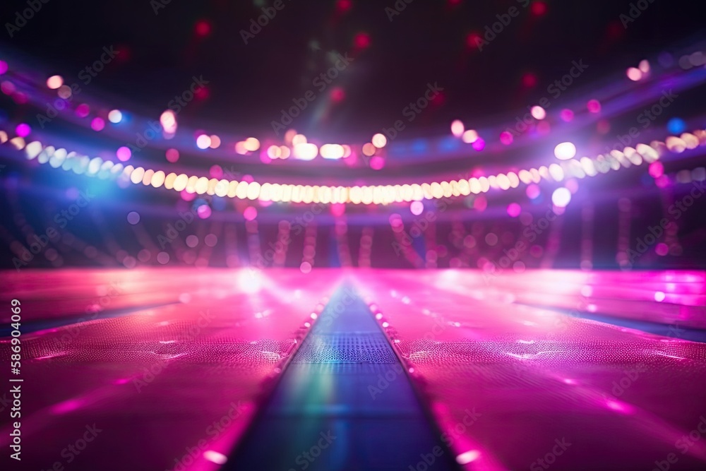 brightly lit sports arena with a sea of seating. Generative AI