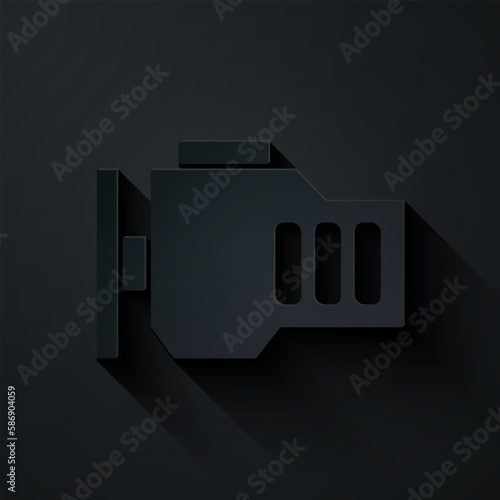 Paper cut Check engine icon isolated on black background. Paper art style. Vector