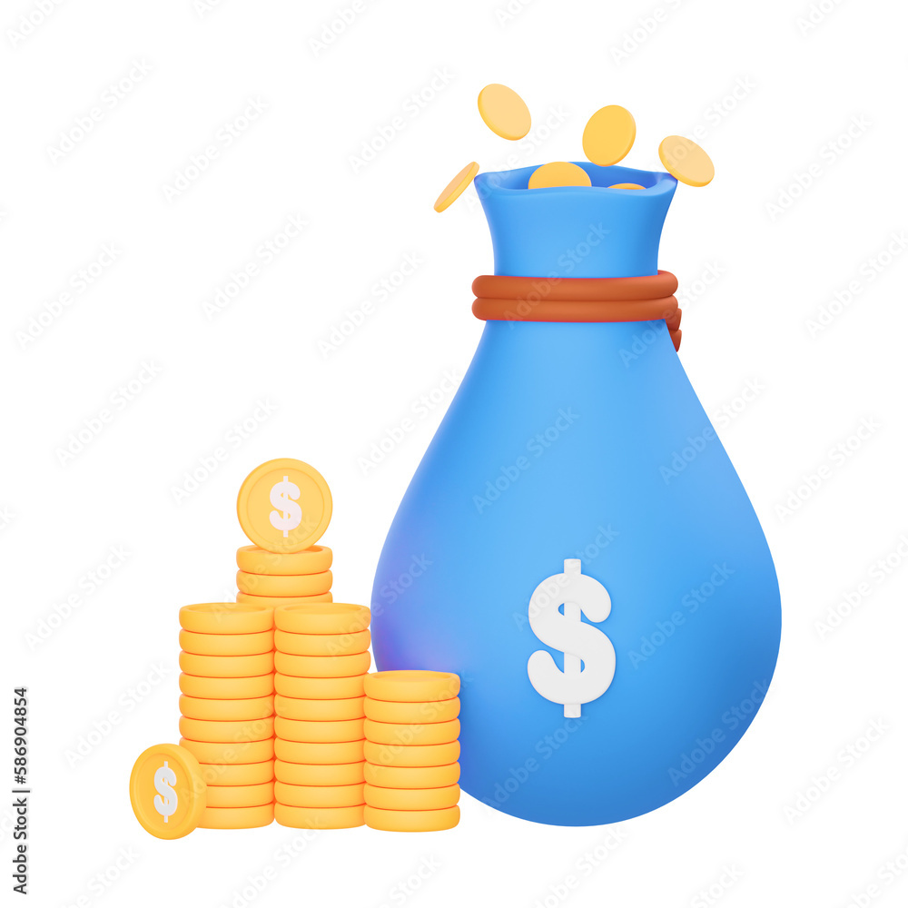 bag with money 3d illustration