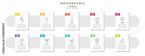 Steps and project management month in a year business panoramical horizontal infographic. Modern Cclorful flat infographics design template. Simple vector illustration for business presentation.