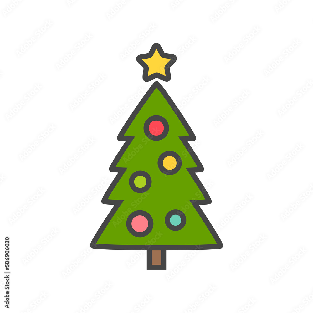 Obraz premium Christmas tree flat design icon illustration.