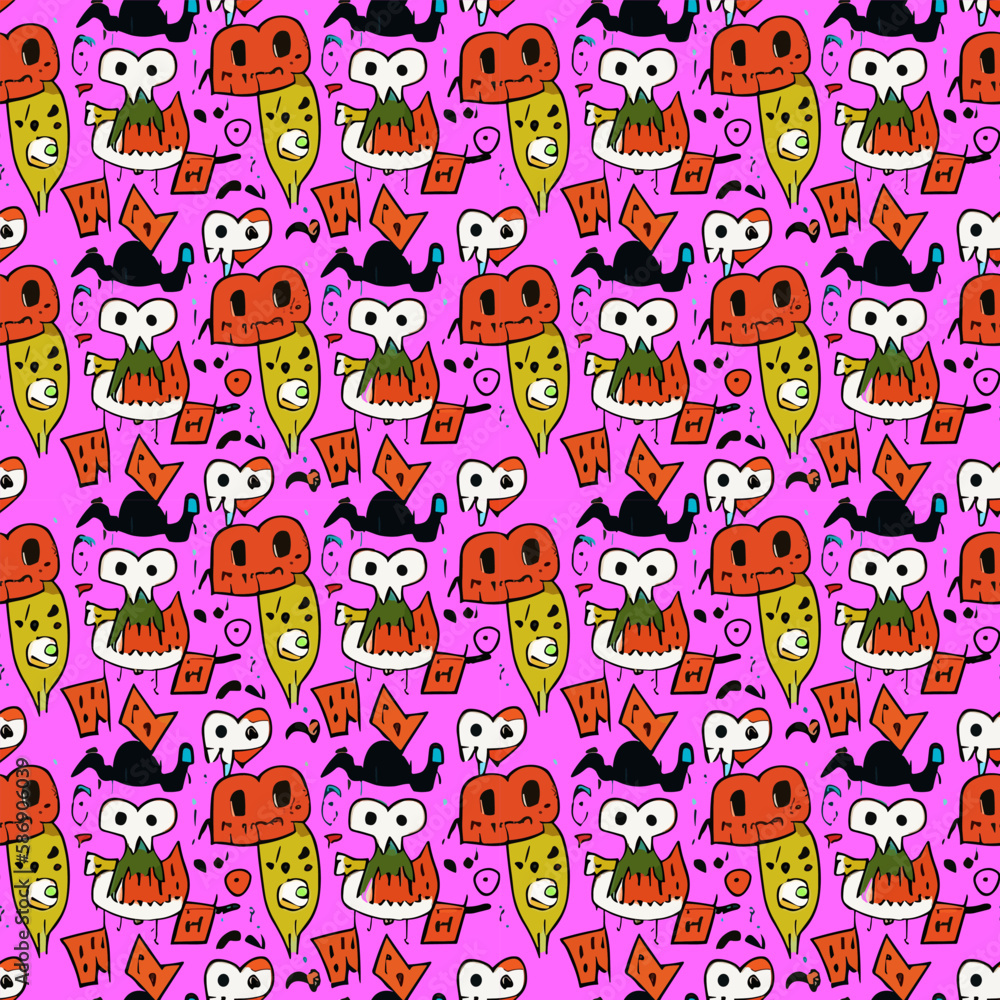 Vector seamless illustration fantastic monster pattern Vector seamless illustration fantastic monster pattern