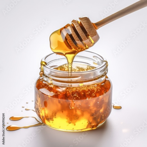 Pure honey dripping into a transparent bottle golden liquid Generative AI Illustration