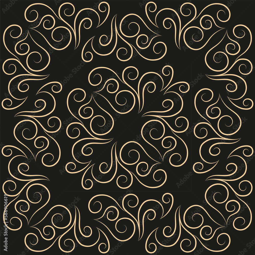 Seamless pattern, golden linear pattern, monogram on a dark background. Design for banner, leaflet, print, poster, wallpaper, fabric. Abstract geometry.
Seamless pattern, golden linear pattern, monogram on a dark background. Design for banner, leaflet, print, poster, wallpaper, fabric. Abstract geometry.