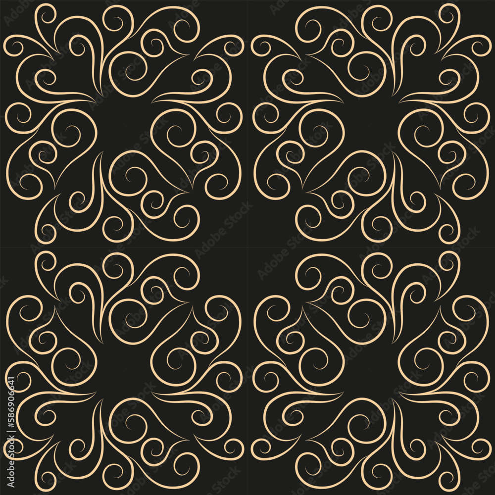 Seamless pattern, golden linear pattern, monogram on a dark background. Design for banner, leaflet, print, poster, wallpaper, fabric. Abstract geometry.
Seamless pattern, golden linear pattern, monogram on a dark background. Design for banner, leaflet, print, poster, wallpaper, fabric. Abstract geometry.