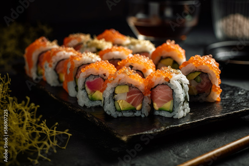 The finest of Uramaki sushi, Japanese. Ai generated.