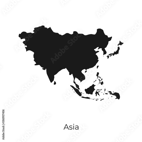 Asia continent blind map black silhouette icon, vector illustration symbol template in trendy style. Editable graphic resources for multi purposes.