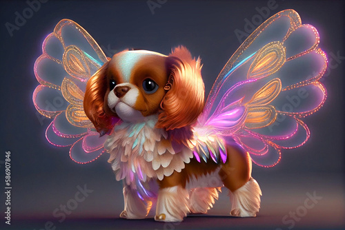 Cavalier king charles spaniel dog, animal dog with wings generative ai