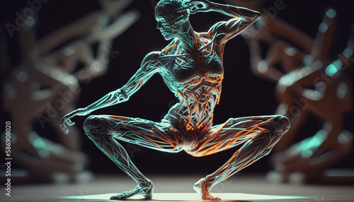 yoga pose An android meditating in Lotus pose against.Generative AI.