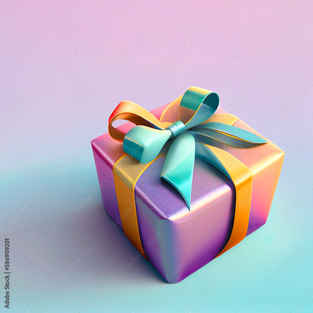 Flat lay creative concept wrapped gift with bow on pastel background. A surprise gift for someone special. Illustration, Generative AI. Flat lay creative concept wrapped gift with bow on pastel background. A surprise gift for someone special. Illustration, Generative AI.